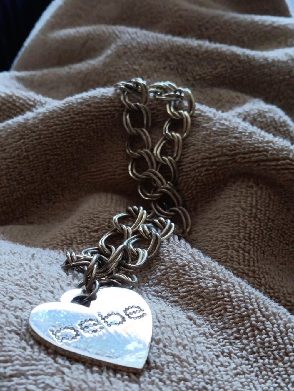 BEBE Silver Tone Heart Logo Chain Bracelet